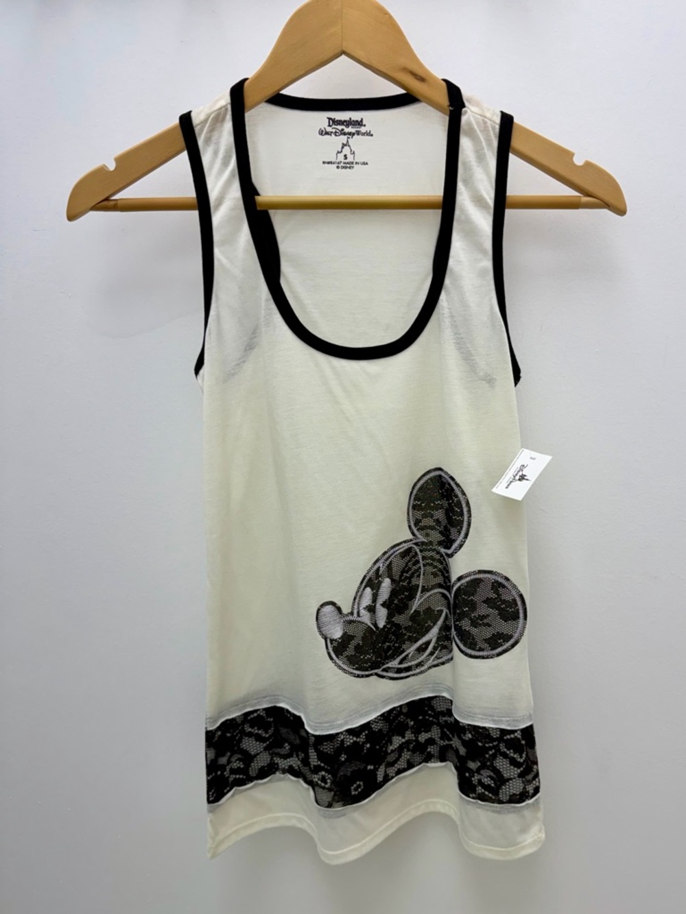 NWT Disney Mickey Mouse Lace Tank Top Cream Black Size S Cute Casual
